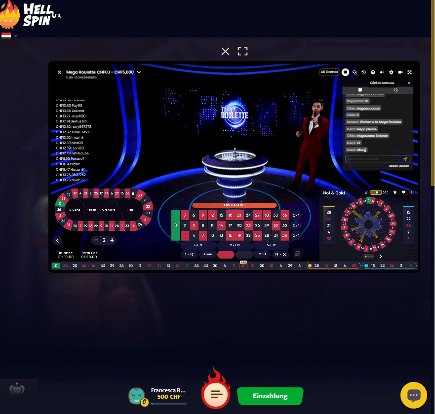 hell Spin live casino auf dem tablet