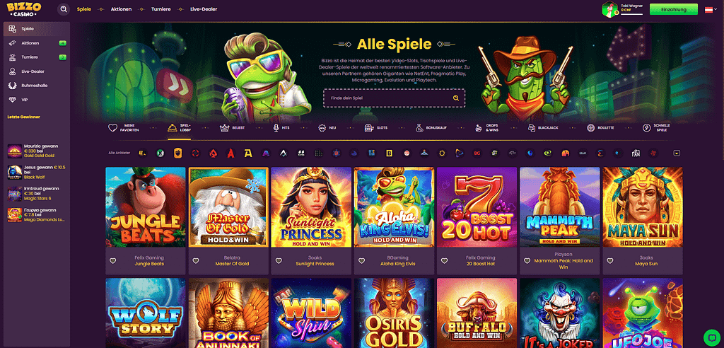 bizzo casino game lobby