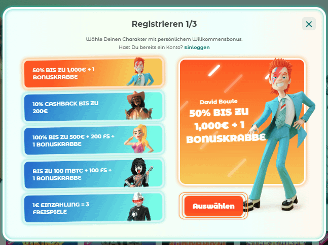 Willkommensboni Auswahl im Neon54 Casino
